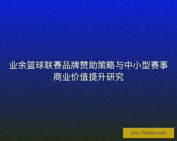 业余篮球联赛品牌赞助策略与中小型赛事商业价值提升研究 业余篮球联赛品牌赞助策略与中小型赛事商业价值提升研究